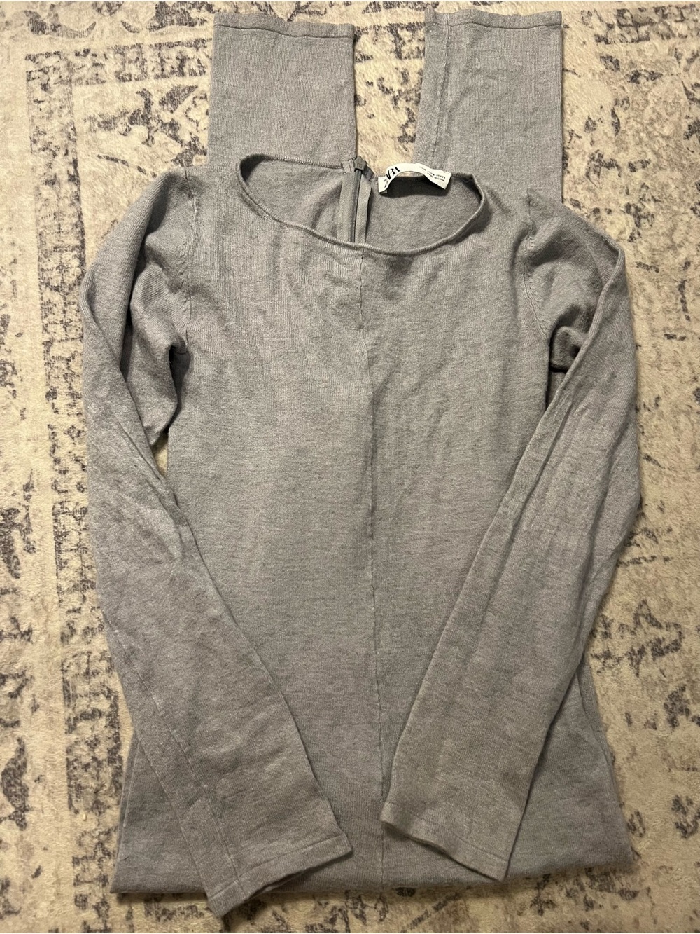 Zara Light Gray Long Sleeve Scoop Neck Top